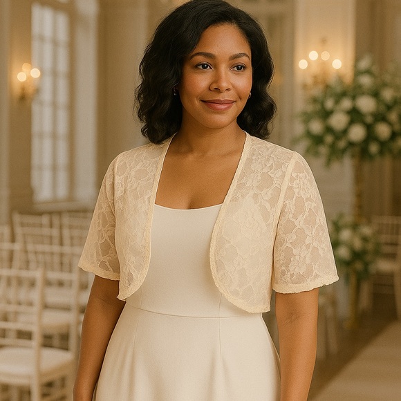 Elegant White Lace Bolero Shrug – Lightweight Sheer Floral Cover-Up - Picture 2 of 3